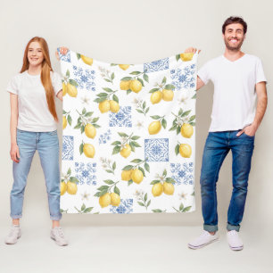 Cobertor De Velo Azulejo Padrão País Francês Limão Amarelo Azul