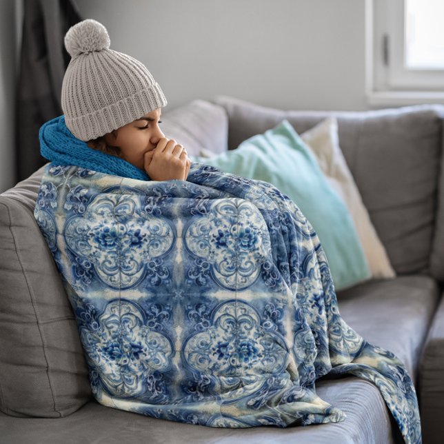 Cobertor De Velo Azulejos Antigos no Azul Delft (Criador carregado)