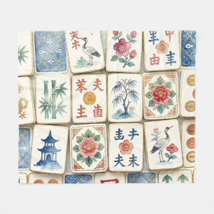 Cobertor De Velo Azulejos de Chinoiserie Mahjong Flores Aquarela Pá