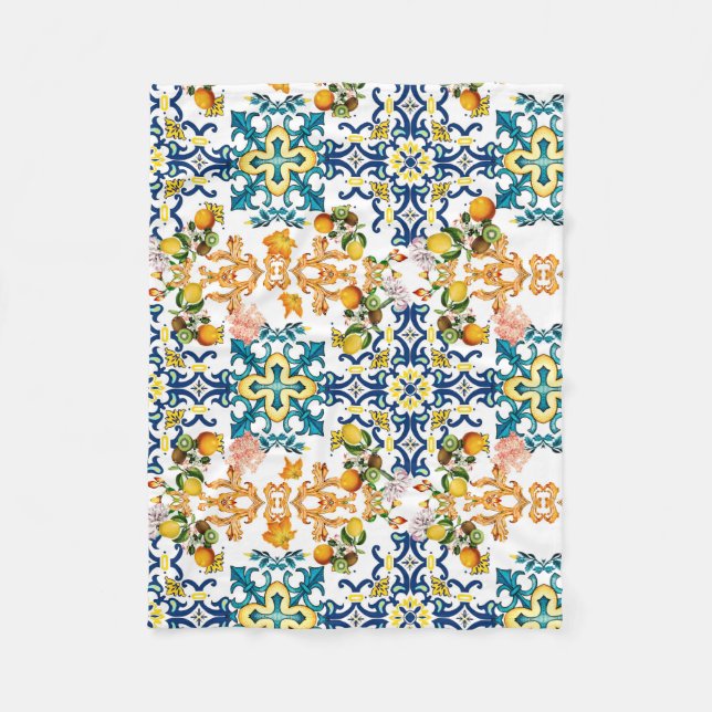 Cobertor De Velo Azulejos de colheita portugueses kiwi e limão cu (Frente)