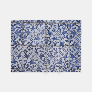 Cobertor De Velo Azulejos Portugueses - Azulejo Azul e Branco Flora