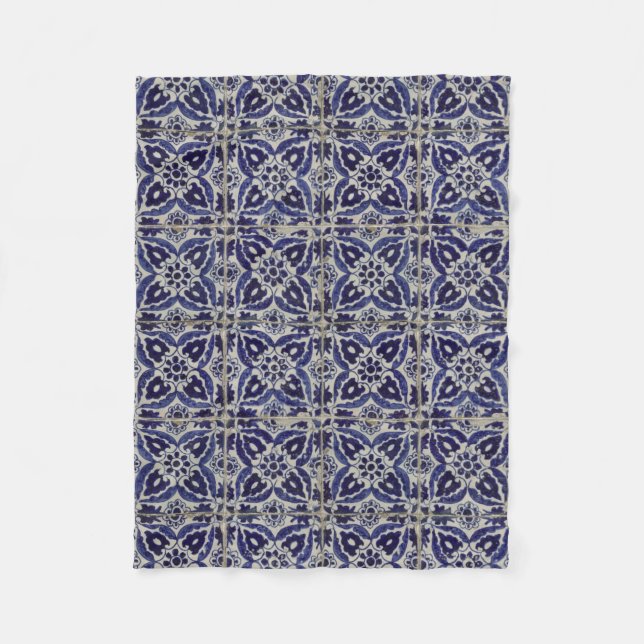 Cobertor De Velo Azulejos Russos Italianos Azulejo Azul Branco Geom (Frente)
