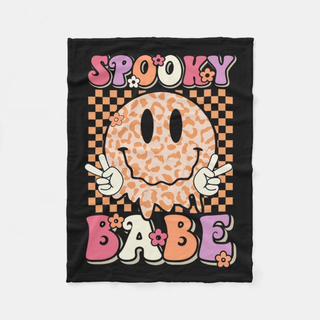 Cobertor De Velo Babe Groovy Halloween Leopard Sorri Olhado (Frente)
