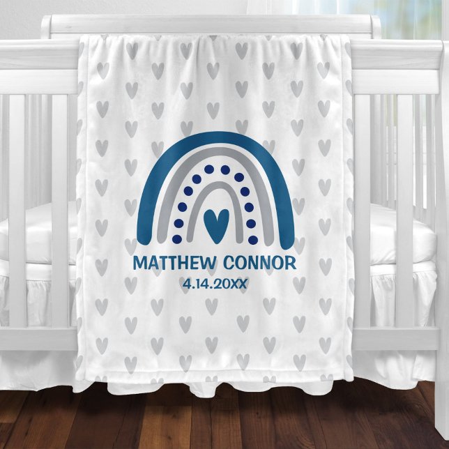 Cobertor De Velo Baby Boy Rainbow and Hearts Personalized (Criador carregado)