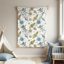 Cobertor De Velo Baby Boy Space Blanket Planets & Rocket Design