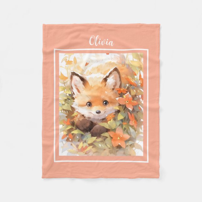 Cobertor De Velo Baby Fox Fleece Blanket Com Nome (Frente)