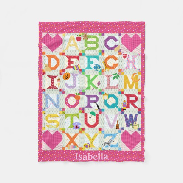 Cobertor De Velo Baby Girl Alphabet Quilt Design (Frente)