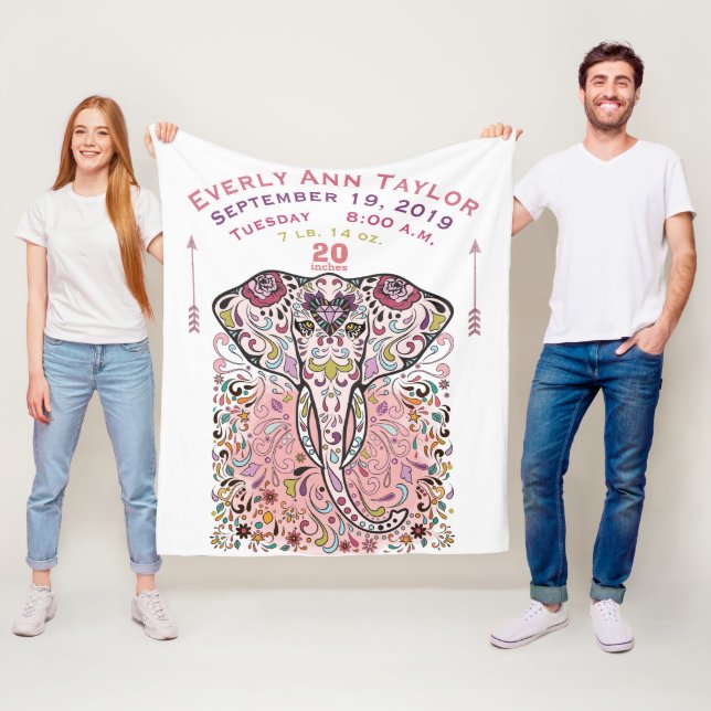 Cobertor De Velo Baby Girl Pink Birds Record Elephant (In Situ)