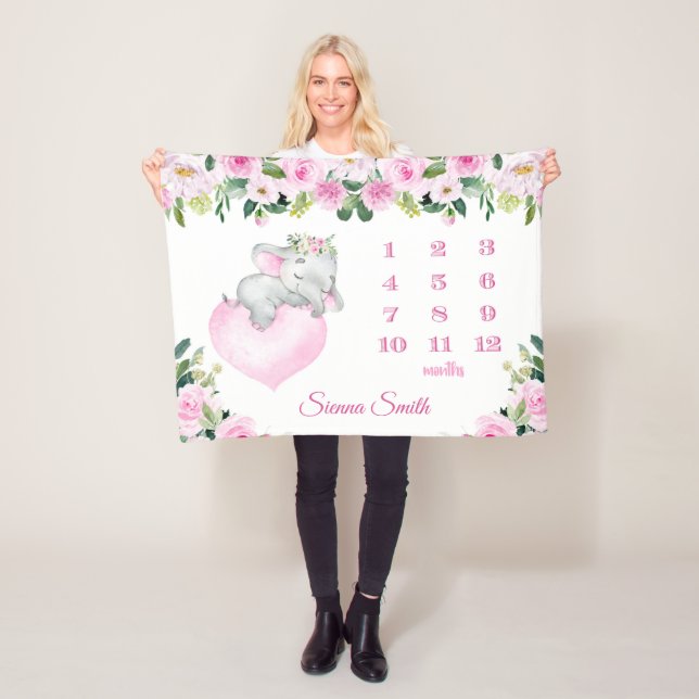 Cobertor De Velo Baby Girl Pink Floral Baby Elephone Nome do Marco (In Situ)