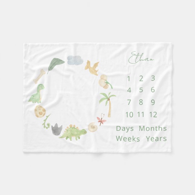 Cobertor De Velo Baby Milestone Dinossauros Gênero Neutro Watercolo (Frente (Horizontal))