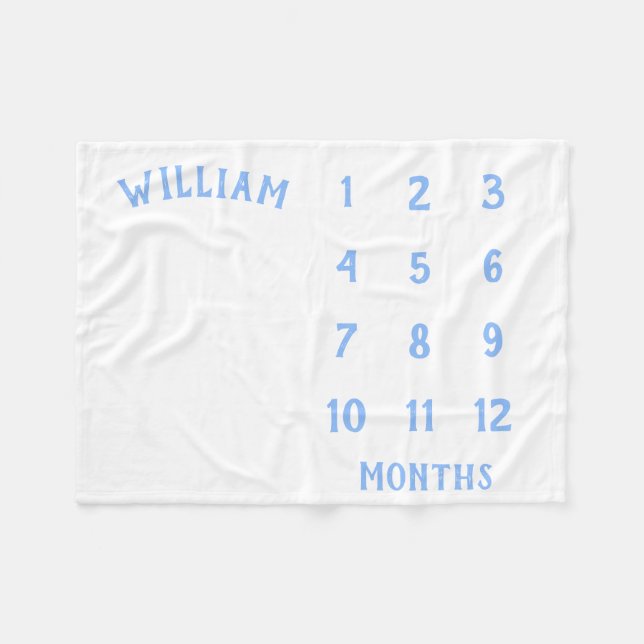 Cobertor De Velo Baby Milestone Monthly Light Blue Baby Blanket (Frente (Horizontal))
