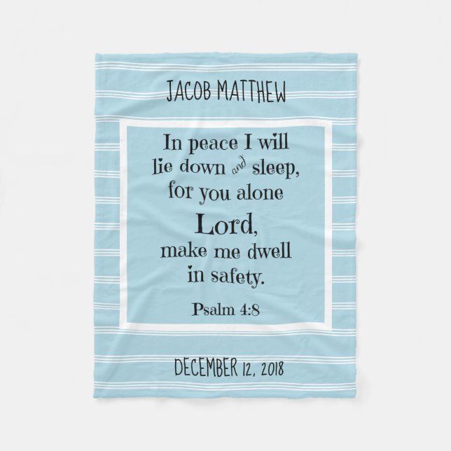 Cobertor De Velo Baby Personalizado, w Oração Noturna (Salm 4:8) (Frente)