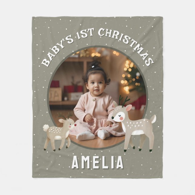 Cobertor De Velo Baby’s 1st Christmas Reindeer Keepsake Photo (Frente)