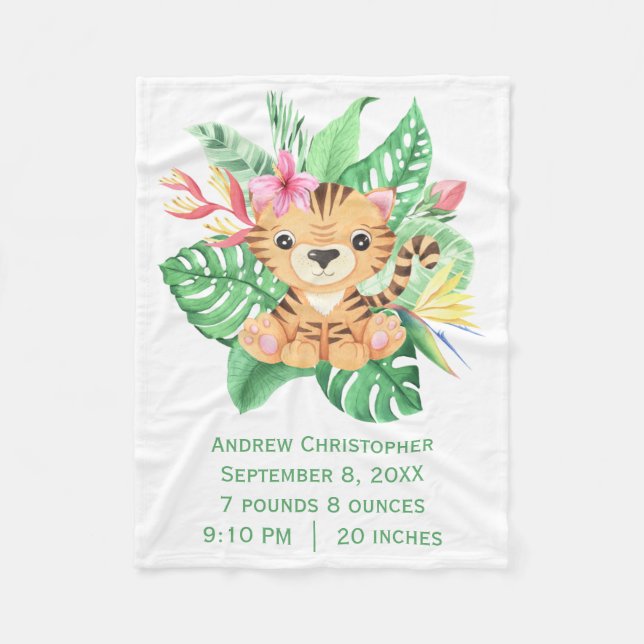 Cobertor De Velo Baby Tiger Tropical Flowers Birds Stats (Frente)
