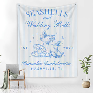Cobertor De Velo Bachelorette Retro Blue Seashells & Wedls
