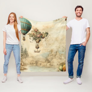 Cobertor De Velo Balão Vintage de Ar Quente em uma Paisagem Serena