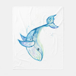 Cobertor De Velo Baleia azul em aquarelas
