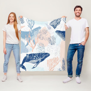 Cobertor De Velo Baleia Costeira Vida Marinha Coral Azul Pêssego (1