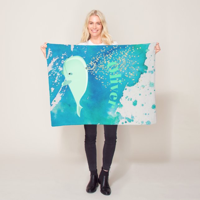 Cobertor De Velo Baleia Dourada Faísca Azul Náutica Pessoal (In Situ)