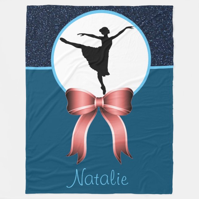 Cobertor De Velo Ballerina Dancer Glitter e Arco Fleece Blanket (Frente)