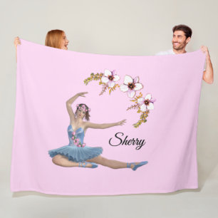 Cobertor De Velo Ballerina em Azul Nome Pessoal Fleece Rosa