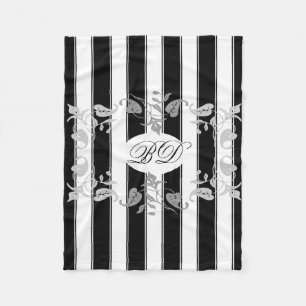 Cobertor De Velo Bandas brancas e pretas com folhas de Cinza