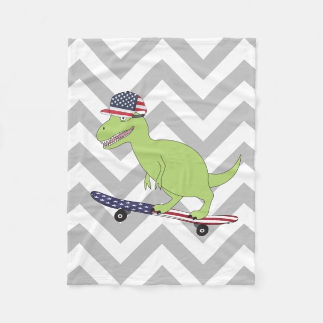 Cobertor De Velo Bandeira Americana Dinosaur Skateboard (Frente)