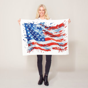 Cobertor De Velo Bandeira Americana EUA Aquarela 4 de Julho