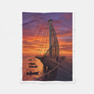 Cobertor De Velo Barco de Vela Vintage ao Pôr do Sol no Oceano Cobe