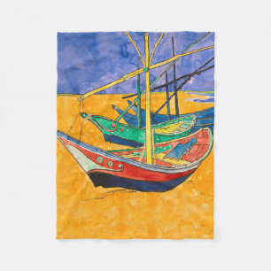 Cobertor De Velo Barcos de Van Gogh Impressionismo Praia