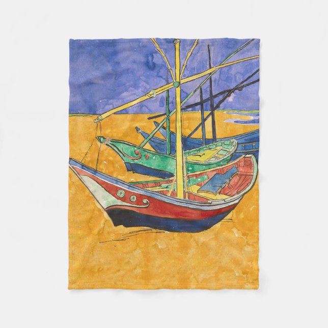 Cobertor De Velo Barcos de Van Gogh Impressionismo Praia (Frente)