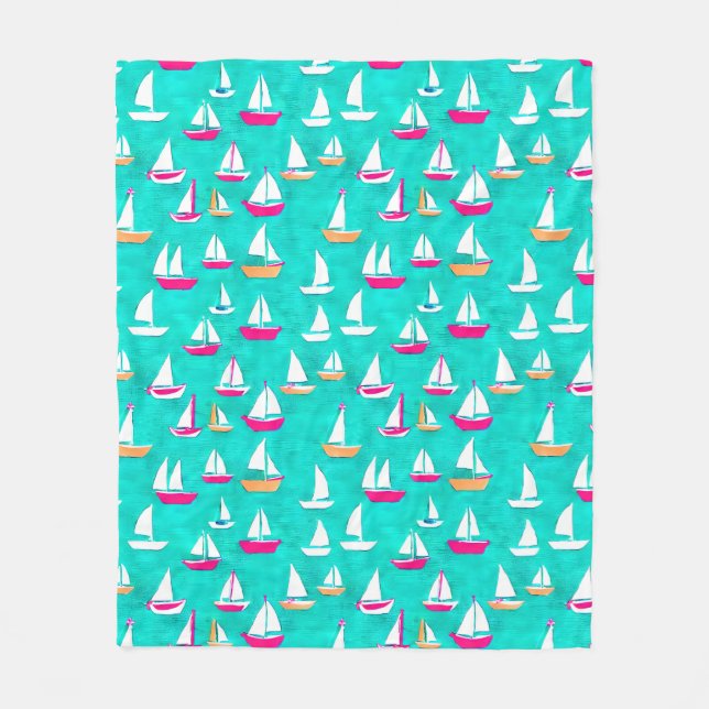 Cobertor De Velo Barcos Marinhos - Padrão Rosa e Aqua (Frente)