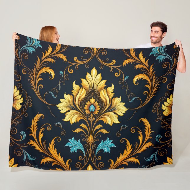 Cobertor De Velo "Barockes Ornament-Muster in Gold und Schwarz" (In Situ)
