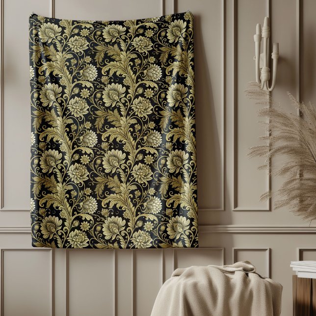 Cobertor De Velo Barroco Dourado Damask Blanket em Matiz Negra Eleg (Baroque Gold Damask Blanket in Elegant Black Hue)