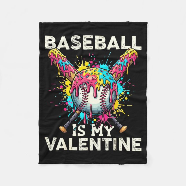 Cobertor De Velo Baseball Is My Valentine Ice Cream Drip Crossed Ba (Frente)