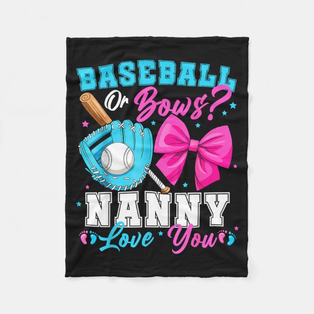 Cobertor De Velo Baseball Or Bows Nanny Loves You Gender Reveal Fam (Frente)
