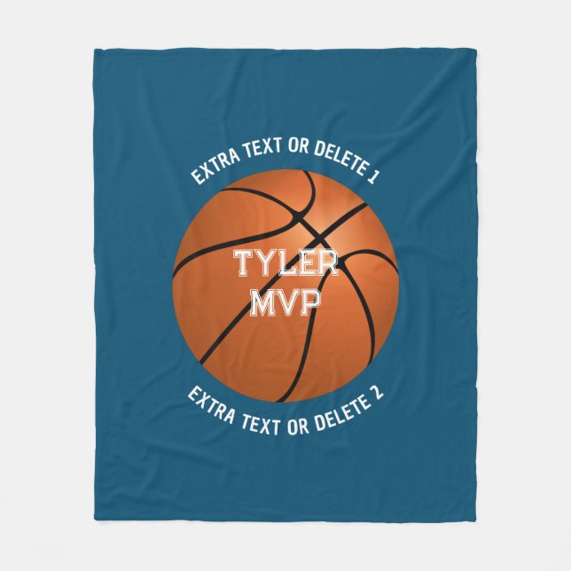 Cobertor De Velo Basquete, Nome, MVP/Número, 2 Linhas de Texto Azul (Frente)