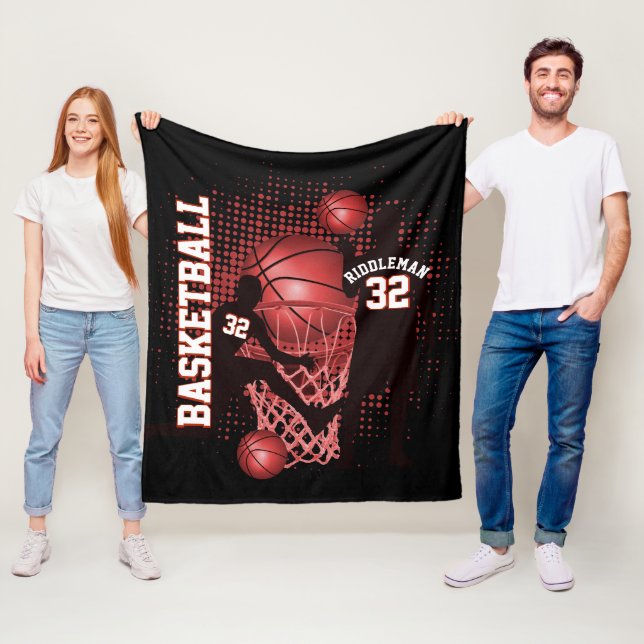 Cobertor De Velo Basquete - Preto e Vermelho - Texto DIY (In Situ)