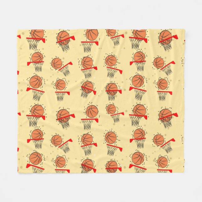 Cobertor De Velo Basquetebol - Bola e Aro Padrão Sem Costura (Frente (Horizontal))