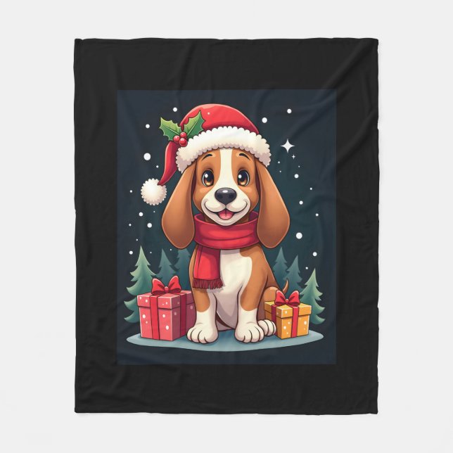 Cobertor De Velo Basset Hound Dog Christmas Outfits Santa Hat Dog X (Frente)