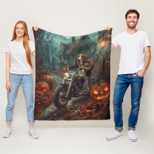 Cobertor De Velo Basset Hound Pilotando Motocicleta Halloween Assus