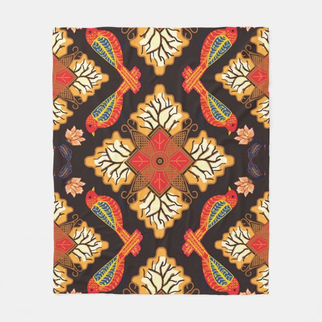 Cobertor De Velo Batik indonésio: motivo da fauna da flora. (Frente)
