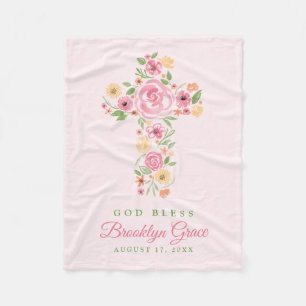 Cobertor De Velo Batismo Cruzado Da Flor De Água Rosa / Cristais