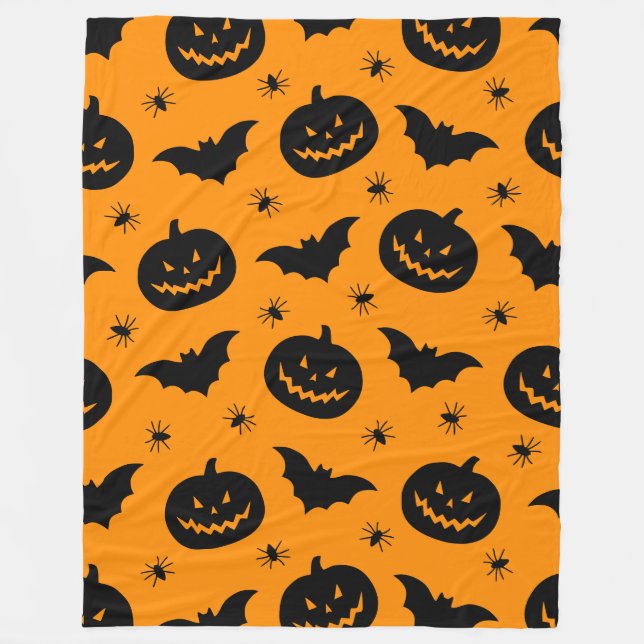 Cobertor De Velo Bats, pumpkin heads and spiders Halloween Plush (Frente)