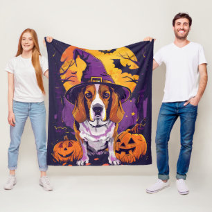 Cobertor De Velo Beagle Assustador da Bruxa do Halloween e Abóbora
