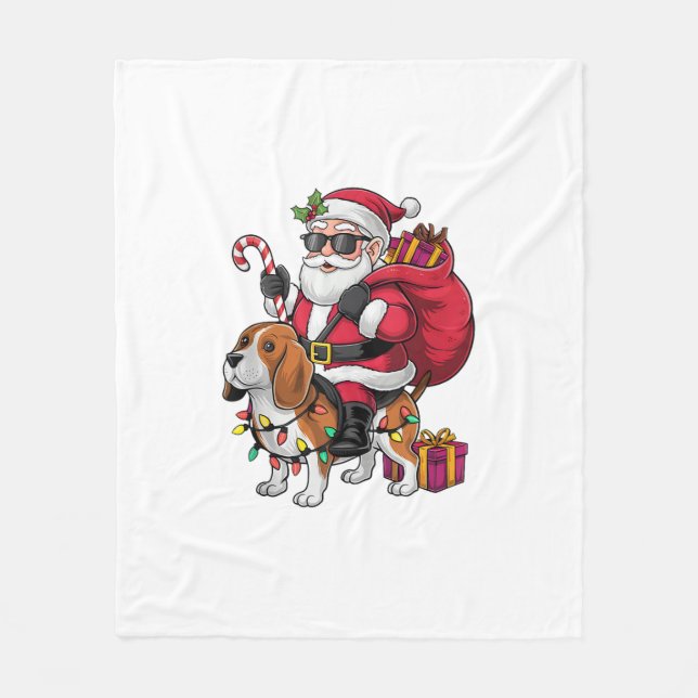 Cobertor De Velo Beagle Dog Xmas Lighting Papais noeis Andando Beag (Frente)