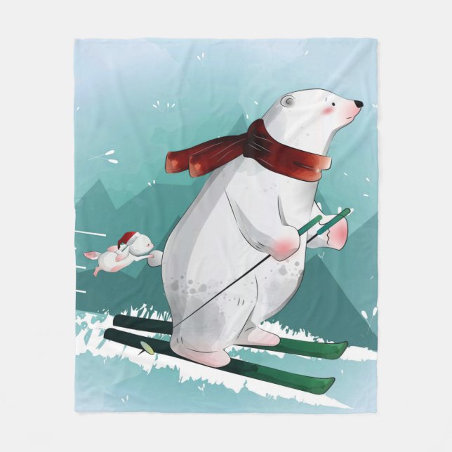 Cobertor De Velo Bear Amantes | Urso Polar Escando Com Urso Engraça (Frente)