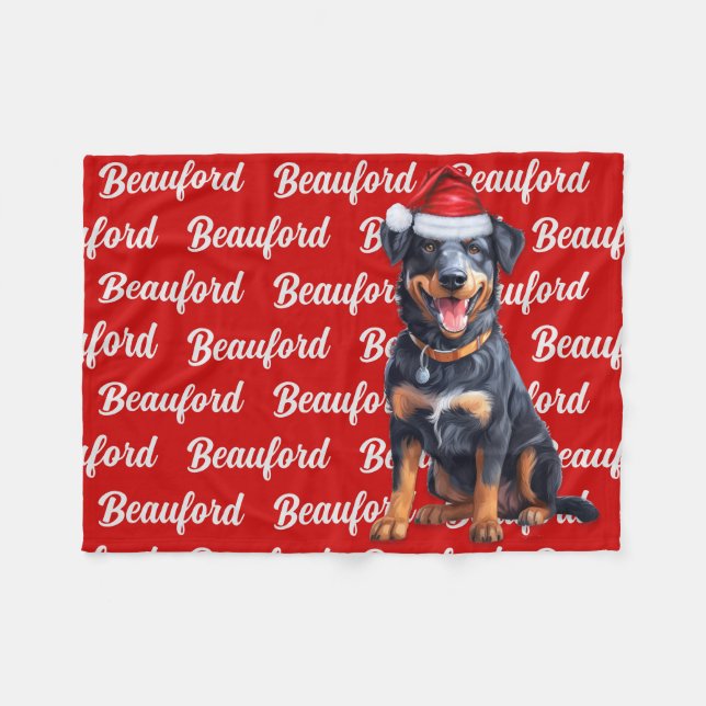 Cobertor De Velo Beauceron Red with Name Christmas Dog (Frente (Horizontal))