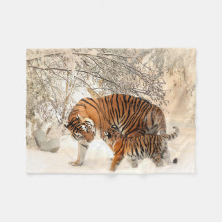 Cobertor De Velo Beautiful Tiger with Cub in the Snow