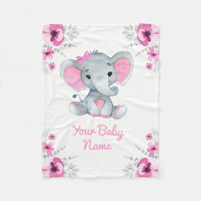 Cobertor De Velo Bebê Blanket Girl Elephant Name Ideia Personalizad (Frente)
